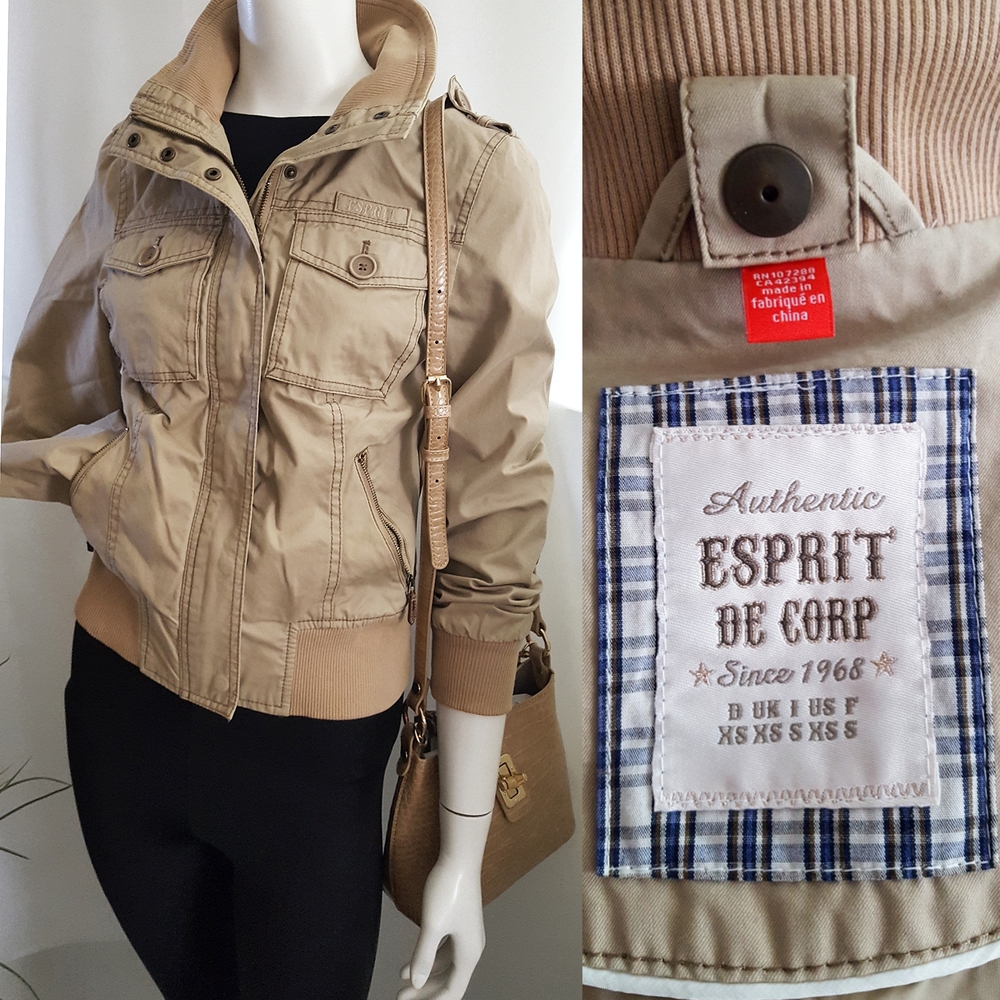 Y2K Esprit🌾Tan Bomber Jacket with Ribbed Accents